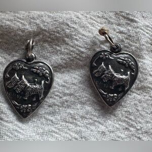 Antique Old Sterling Silver Hearts Charms Pair With Dogs Excellent Condition!